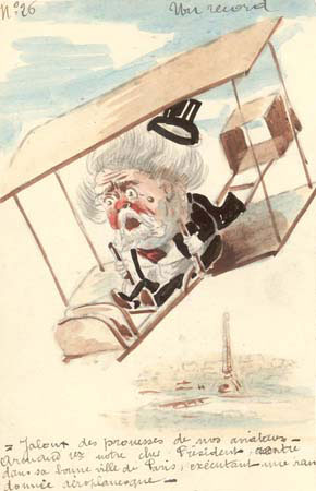 - Jaloux des prouesses de nos aviateurs - Armand 1er notre cher Président rentre dans sa bonne ville de Paris, exécutant une randonnée aéroplanesque.