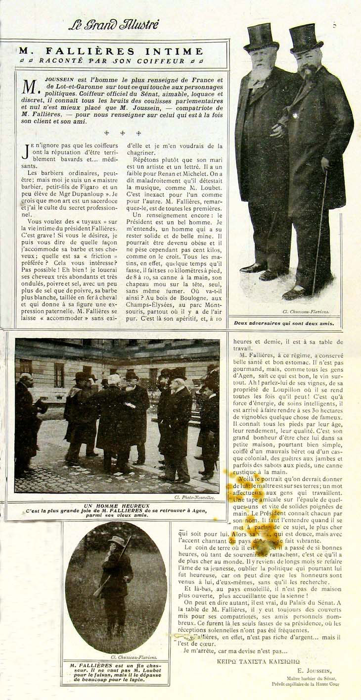 Vie quotidienne  l'Elyse - Fallires intime, La Dpche du 21 fvrier 1906 (127 J 801)